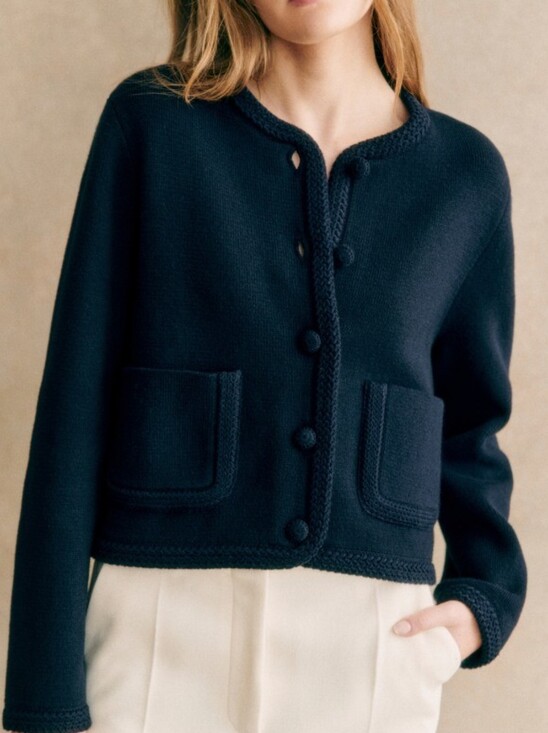Sezane Sweaters - *NWT* [Sezane] Auguste Jacket In Navy, Size M, Merino Wool Blend, Cardigan